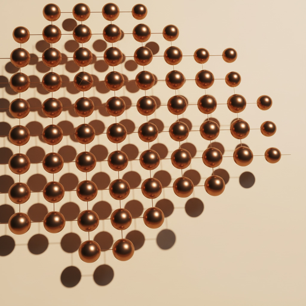 Bronze metallic network spheres representing data architecture